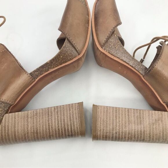 Five Worlds Brown Leather Lace Tie Stacked Heel Platform Sandals - Picture 8 of 16